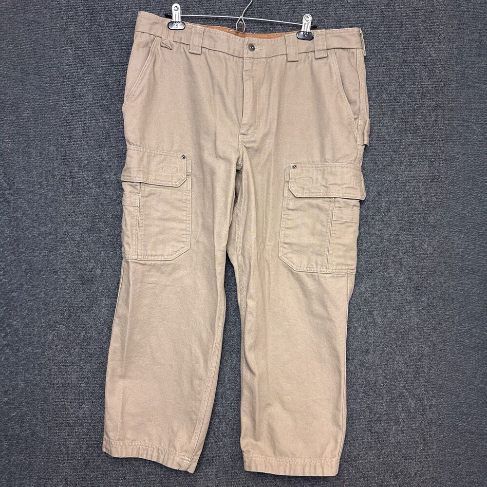 Duluth Trading Flex Fire Hose Cargo Pants  Relaxed Fit Mens 40x28 Beige Canvas